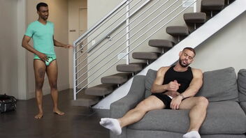 My homosexual roomy found me pleasing myself in the living room.